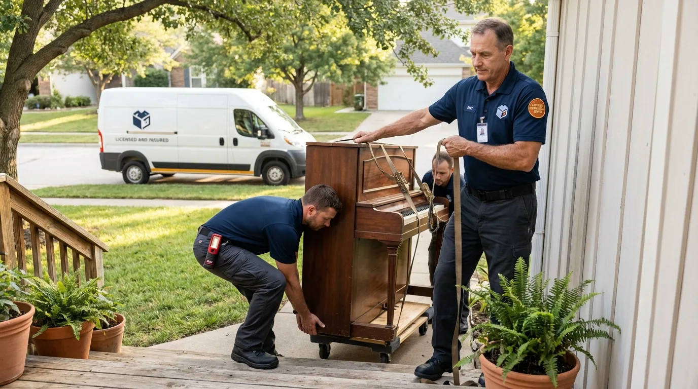Licensed piano movers securing grand piano in Christmas, FL