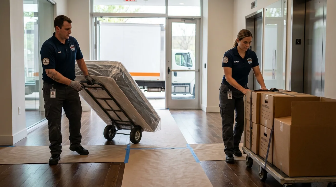 Professional apartment movers loading elevator in Christmas, FL